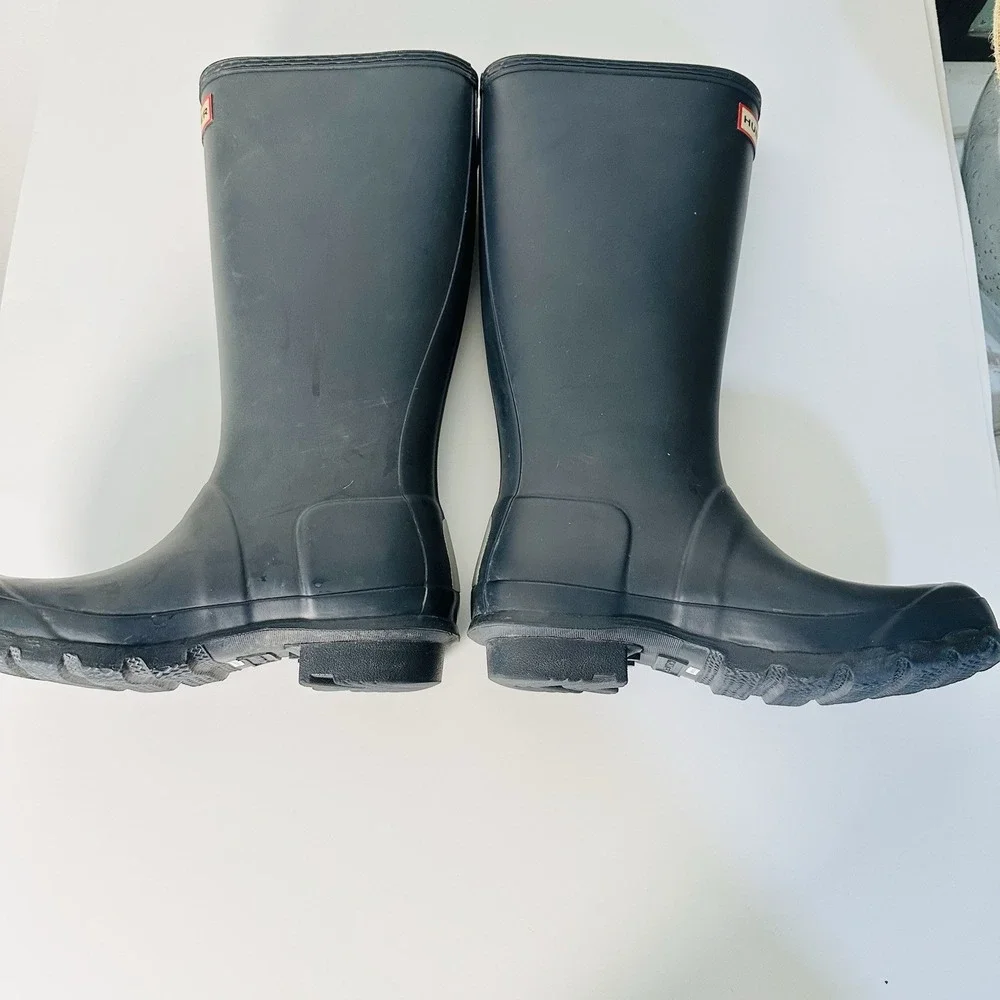 Hunter Rain Boots Youth Size 4B/5G Blue Wellington Kids Matte Waterproof Rubber